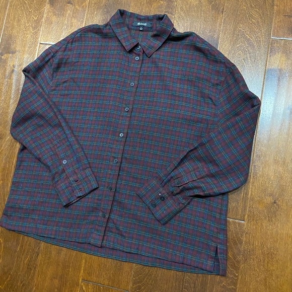 Madewell Red Green Plaid Checkered Lightweight Flannel Women's Size Small - Picture 2 of 10